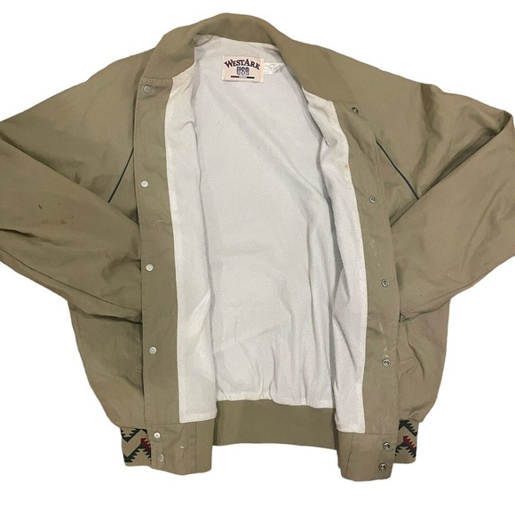 VTG 80s West Ark Navajo Aztec Bomber Jacket Tan Made In USA Sz Large Snap Button - Picture 2 of 13